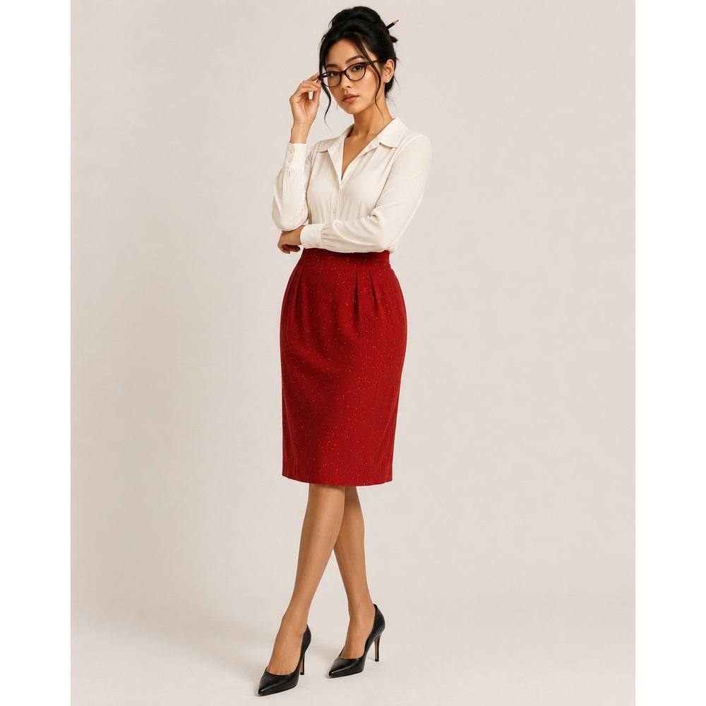Vintage‎ 60s Retro Confetti Fleck Red Pencil Skirt Size 4